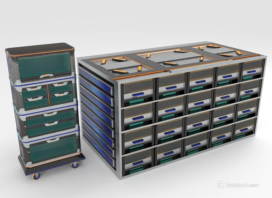 Multi Drawer Storage Cabinets With Mobile Shelves And Layered Organizational Design 3d model